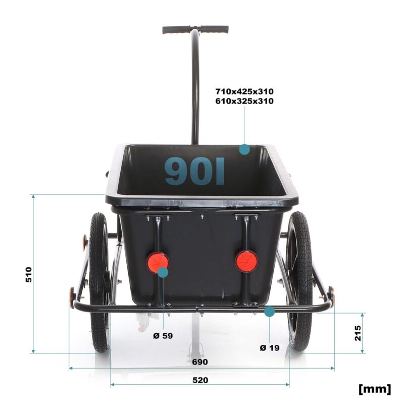 Wiltec Rimorchio per bici con recipiente da 90 l per carichi fino a 80 kg - immagine 2