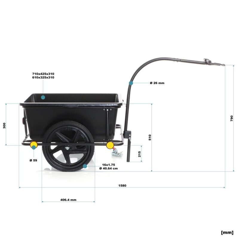 Wiltec Rimorchio per bici con recipiente da 90 l per carichi fino a 80 kg - immagine 4